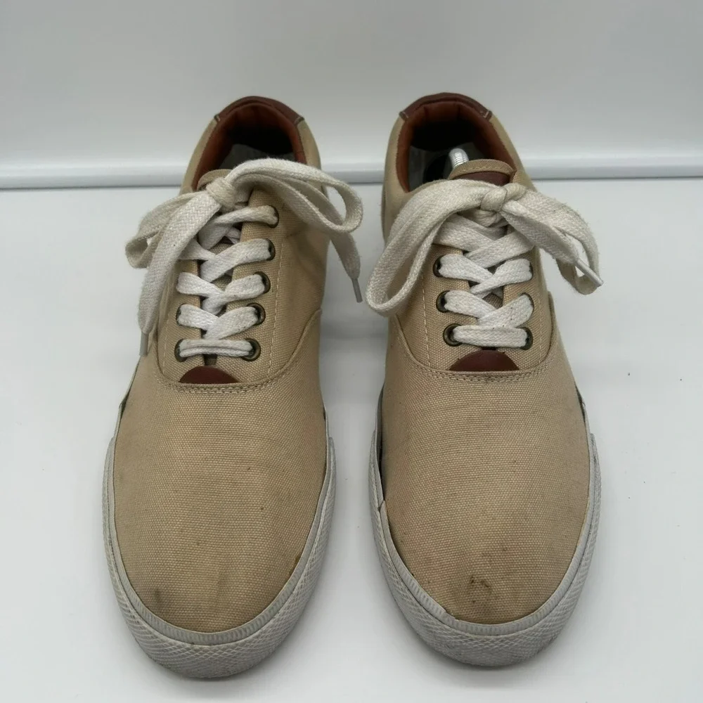 Polo Ralph Lauren Vaughn Sneaker Men 11 Solid Canvas‎ Leather Lace Up Khaki Tan